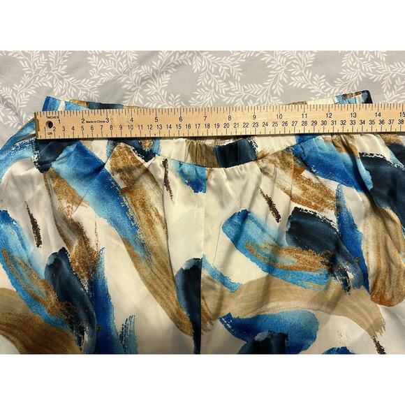 12th Tribe Perla Blue Watercolor Satin Wide Leg Pants Elastic Waist Sz M NWT - Picture 6 of 14